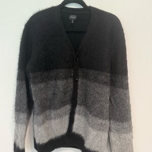 Good Man Brand Black and Gray Ombre Mohair V-Neck Cardigan